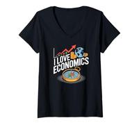 Femme J'adore l'économie, tendances du marché, aperçu mondial T-Shirt avec Col en V