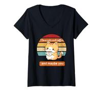 Femme J'adore les chats et le café et peut-être toi T-Shirt avec Col en V
