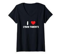 Femme J'adore Les cybermenaces - Heart - Info Sec Security IT Tech T-Shirt avec Col en V