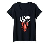 Femme J'adore Les écrevisses et Le Homard de Dessin animé T-Shirt avec Col en V