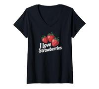 Femme J'adore les fraises, adorables amateurs de fruits T-Shirt avec Col en V