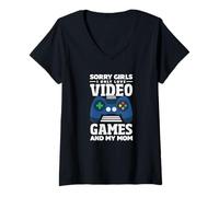 Femme J'adore Les Jeux vidéo et la Saint-Valentin drôle de ma mère T-Shirt avec Col en V