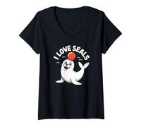 Femme J'adore les phoques, les adorables amoureux des animaux marins T-Shirt avec Col en V