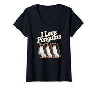 Femme J'adore les pingouins, adorables amoureux des pingouins T-Shirt avec Col en V