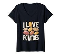Femme J'adore Les Pommes de Terre, Amateur de Nourriture drôle T-Shirt avec Col en V