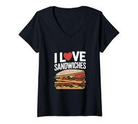 Femme J'adore Les sandwichs, Les Amateurs de Nourriture Amusante T-Shirt avec Col en V