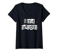 Femme J'adore Les subventions T-Shirt avec Col en V