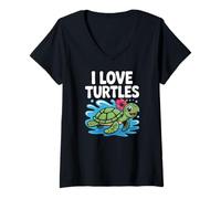 Femme J'adore les tortues, une jolie touche d'hibiscus tropical T-Shirt avec Col en V