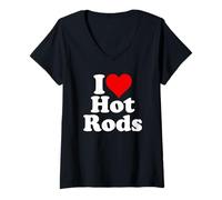 Femme J'adore Les Voitures Classiques Rapides Heart Hot Rods T-Shirt avec Col en V