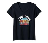 Femme J'adore Les Voyages emblématiques du Paysage Urbain de Londres T-Shirt avec Col en V