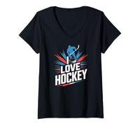 Femme J'adore l'esprit des passionnés de Hockey T-Shirt avec Col en V