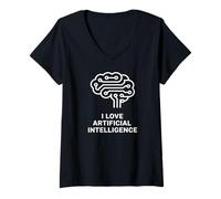 Femme J'adore l'illustration du Circuit cérébral de l'intelligence Artificielle T-Shirt avec Col en V