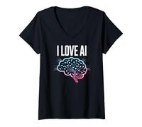 Femme J'adore l'innovation en matière de réseaux neuronaux d'IA T-Shirt avec Col en V
