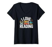 Femme J'adore Lire Cozy Book Inspired Vibes T-Shirt avec Col en V