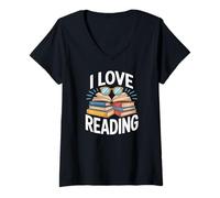 Femme J'adore Lire Les vers de Livres unissent Les passionnés T-Shirt avec Col en V