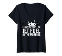 Femme J'adore l'odeur du Jet Carburant dans Le Jet de Chasse matinal T-Shirt avec Col en V