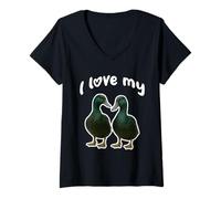 Femme J'adore Mes Canards Cayuga T-Shirt avec Col en V