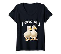 Femme J'adore Mes Canards de Pékin T-Shirt avec Col en V