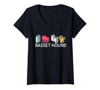 Femme J'adore Mon Basset Hound T-Shirt avec Col en V