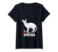 Femme J'adore Mon Chat Sphynx T-Shirt avec Col en V