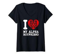 Femme J'adore mon petit ami Alpha. J'aime mon petit ami Alpha T-Shirt avec Col en V