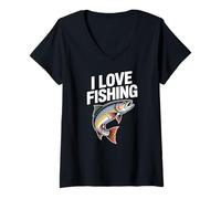 Femme J'adore pêcher, truite arc-en-ciel, Catch Joy T-Shirt avec Col en V