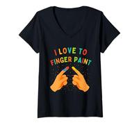 Femme J'adore Peindre au Doigt, Je peins de la même Famille T-Shirt avec Col en V