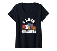 Femme J'adore Philadelphia Liberty Bell Skyline T-Shirt avec Col en V