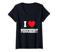 Femme J'adore Pondichéry T-Shirt avec Col en V