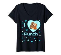 Femme J'adore Punch Sad Baby Singe Hearts T-Shirt avec Col en V