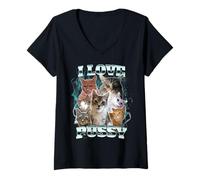 Femme J'adore Pussy Cat T-Shirt avec Col en V