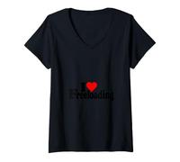 Femme J'adore Quand Les freeloaders, freeloaders, Les compteurs, Les cœurs. T-Shirt avec Col en V