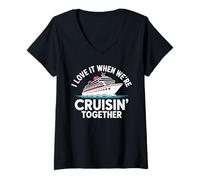Femme J'adore Quand Nous Faisons Une croisière Ensemble des Vacances en croisière Amusantes T-Shirt avec Col en V