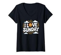 Femme J'adore Sunday Sunshine Happy Vibes Fun T-Shirt avec Col en V