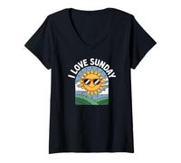 Femme J'adore Sunday Sunshine Happy Vibes T-Shirt avec Col en V