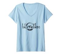 Femme J'adore Taekwondo Formation Arts Martiaux Combattant Tae Kwon Do T-Shirt avec Col en V