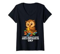 Femme J'adore vraiment les hiboux et les puzzles pour les amoureux des hiboux Funny Cute T-Shirt avec Col en V