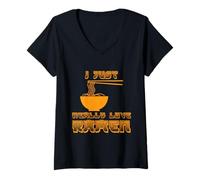 Femme J'adore Vraiment Les Ramen T-Shirt avec Col en V