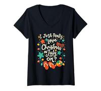 Femme J'adore vraiment Noël en juillet OK Lights Funny Kids T-Shirt avec Col en V