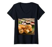 Femme J'adore Vraiment Pani Puri Street Food Golgappa Gupchup Phuchkta T-Shirt avec Col en V