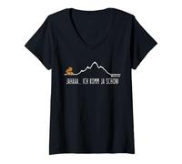 Femme JAHAA... Je Viens déjà - Randonnée Montagne Écureuil T-Shirt avec Col en V