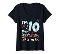 Femme J'ai 10 ans, joyeux anniversaire à moi : garçon et fille de 10 ans, 10e anniversaire T-Shirt avec Col en V