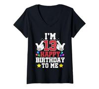 Femme J'Ai 13 Ans Joyeux Anniversaire, 13e Anniversaire Officiel de Mon Adolescence T-Shirt avec Col en V