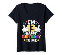 Femme J'Ai 13 Ans Joyeux Anniversaire à Moi, 13e Anniversaire Amusant T-Shirt avec Col en V
