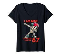 Femme J'Ai 9 Ans, 9e Anniversaire, 67 Ans, Fête comme si J'avais 6 Ans, 7 garçons et Enfants T-Shirt avec Col en V