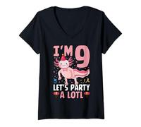 Femme J'Ai 9 Ans, Faisons Beaucoup la fête T-Shirt avec Col en V