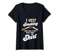 Femme J'Ai arrêté de Fumer et Tout ce Que J'Ai Obtenu C'est ça T-Shirt avec Col en V