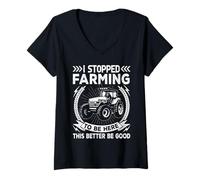 Femme J'Ai arrêté l'agriculture pour être Ici, Mieux Vaut être Bien T-Shirt avec Col en V