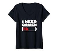 Femme J'ai besoin d'une batterie de ramen faible charge, d'un design amusant T-Shirt avec Col en V