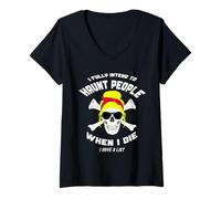 Femme J'ai bien l'intention de hanter les gens quand je mourrai Messy Bun Skull T-Shirt avec Col en V